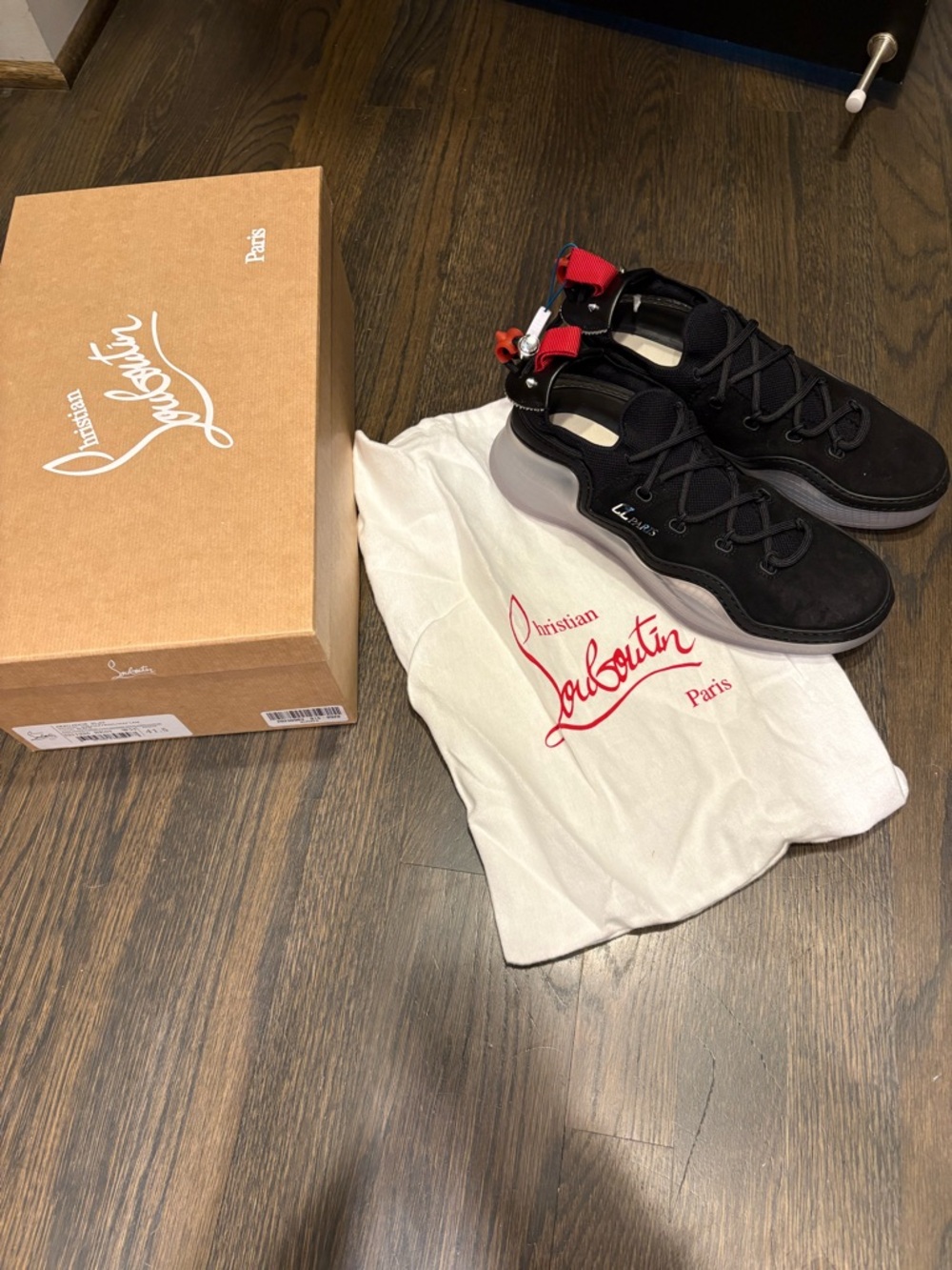 Christian Louboutin Black Suede Low-Top Sneakers with Red Heel Tab 8.5 nwt Italy